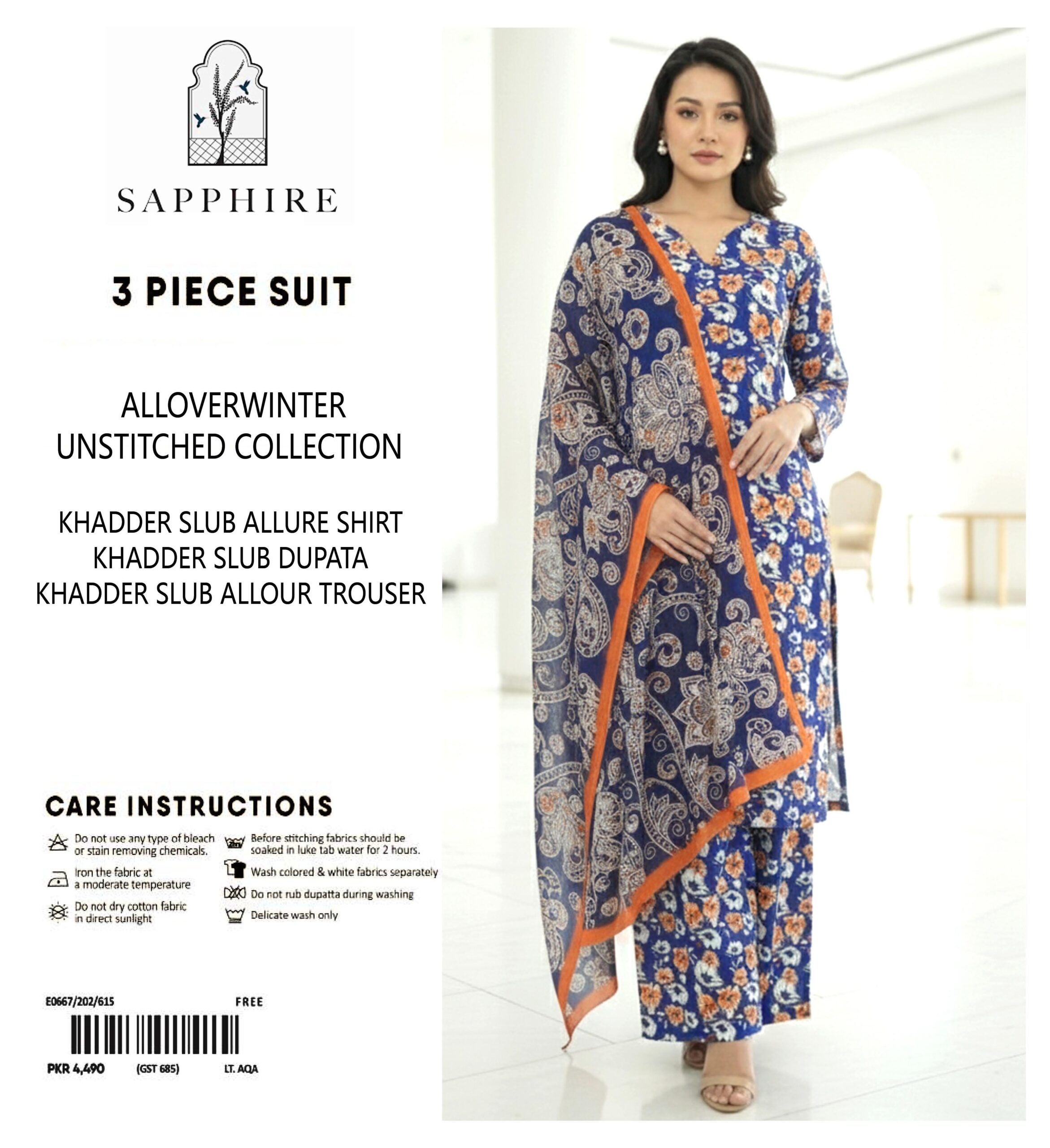 Sapphire Winter Collection – 3 Piece Unstitched Khaddar Suit | Article 9 |