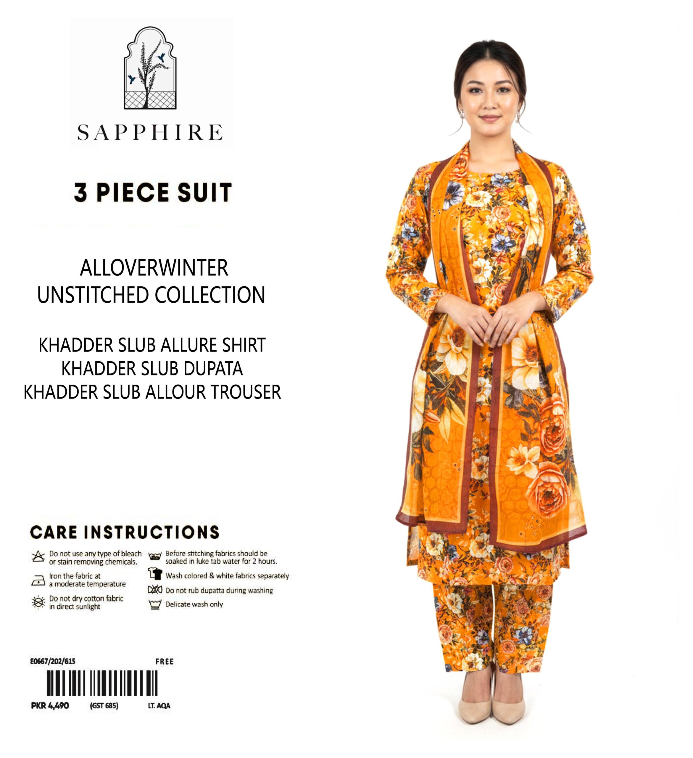 Sapphire Winter Collection – 3 Piece Unstitched Khaddar Suit | Article 8 |