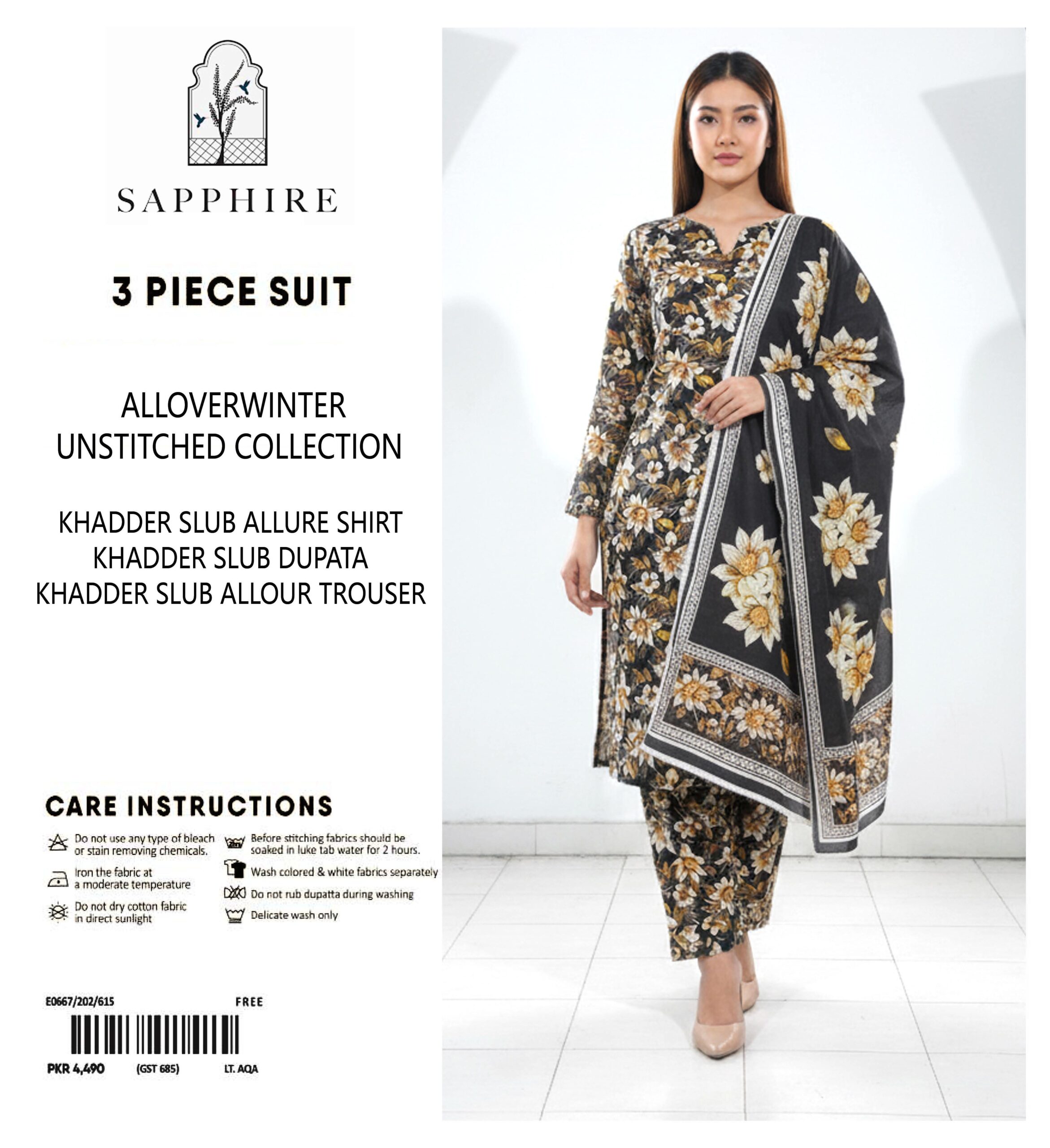 Sapphire Winter Collection – 3 Piece Unstitched Khaddar Suit | Article 12 |