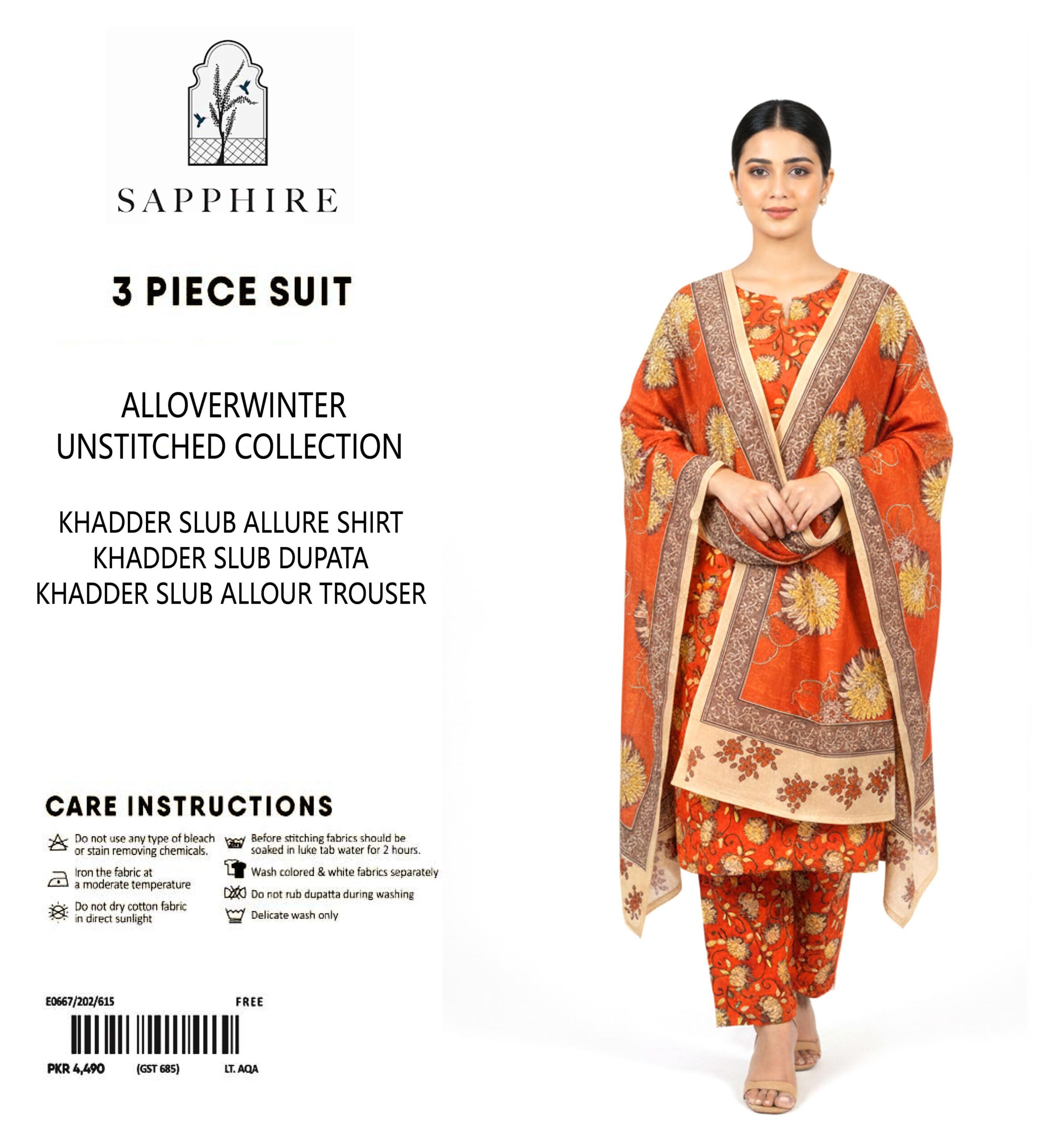 Sapphire Winter Collection – 3 Piece Unstitched Khaddar Suit | Article 11 |