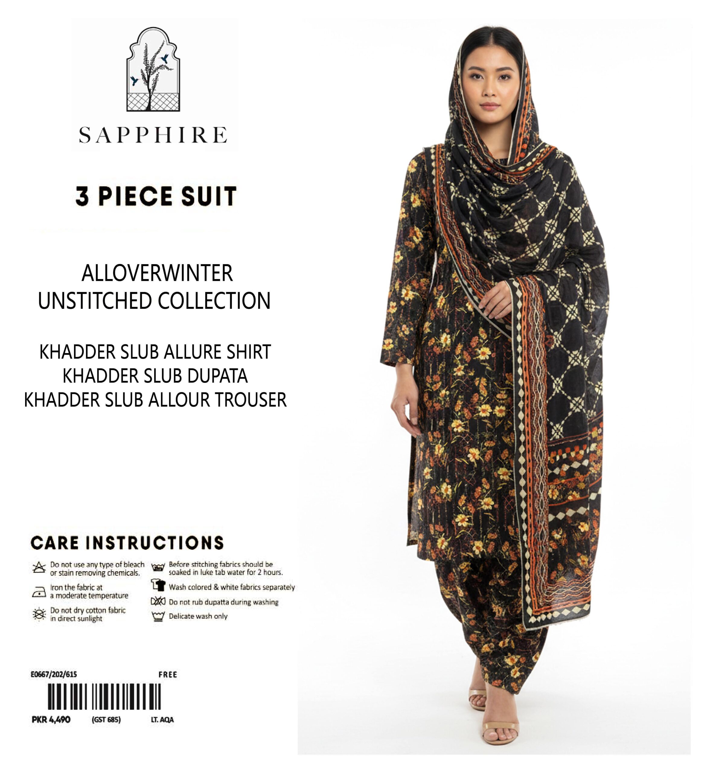 Sapphire Winter Collection – 3 Piece Unstitched Khaddar Suit | Article 13 |