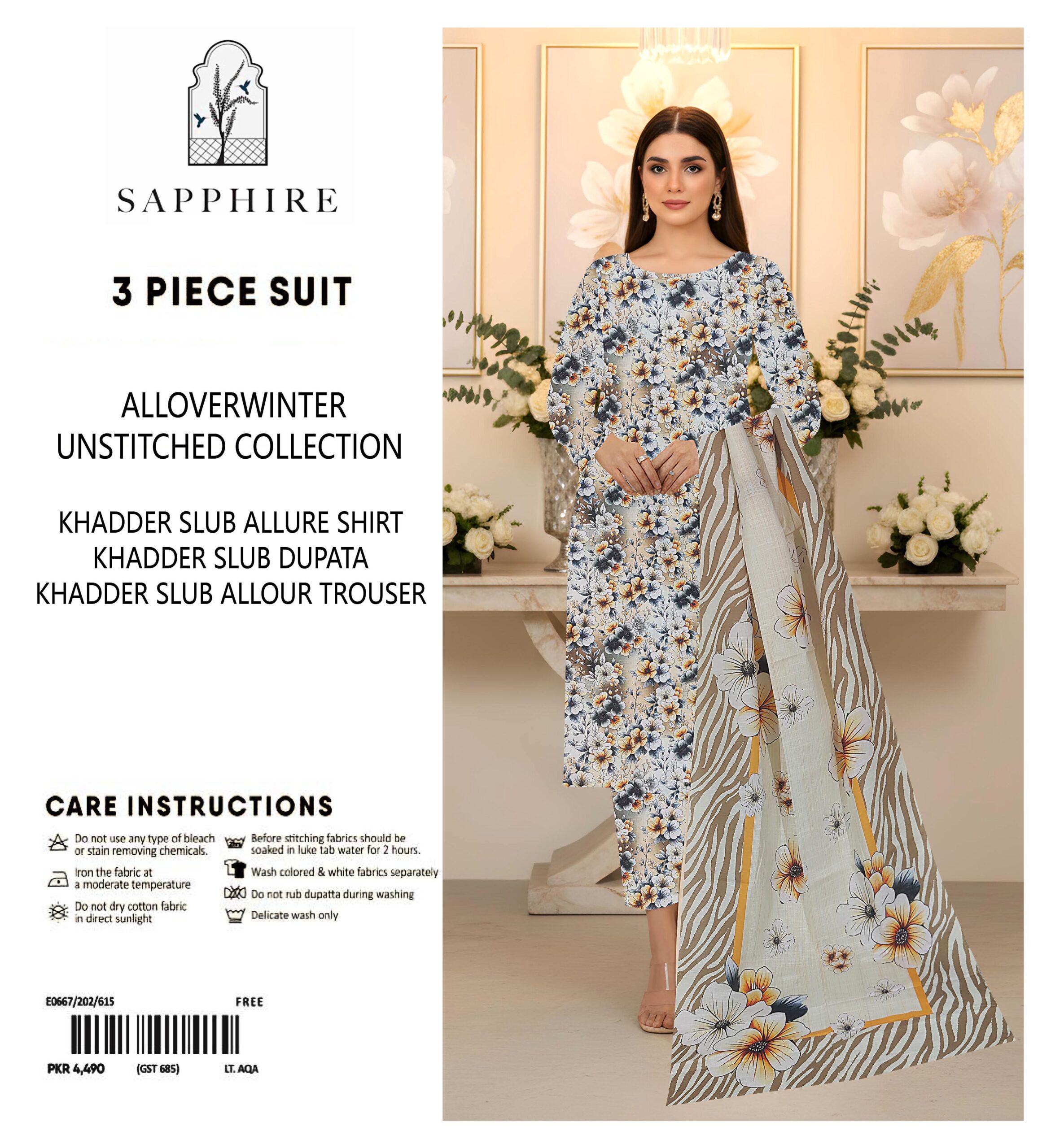 Sapphire Winter Collection – 3 Piece Unstitched Khaddar Suit | Article 20 |